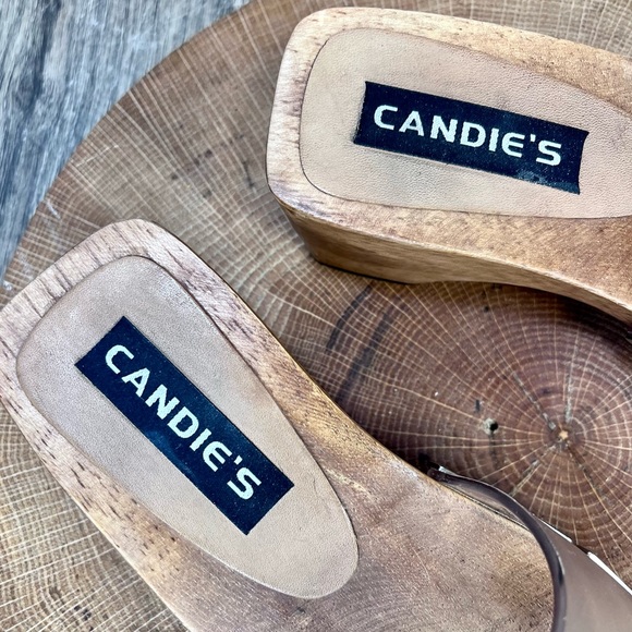 Candie’s | Vintage Flower Square Toe Slip On Wood Platform Sandals Y2K Size 5 - Picture 5 of 14